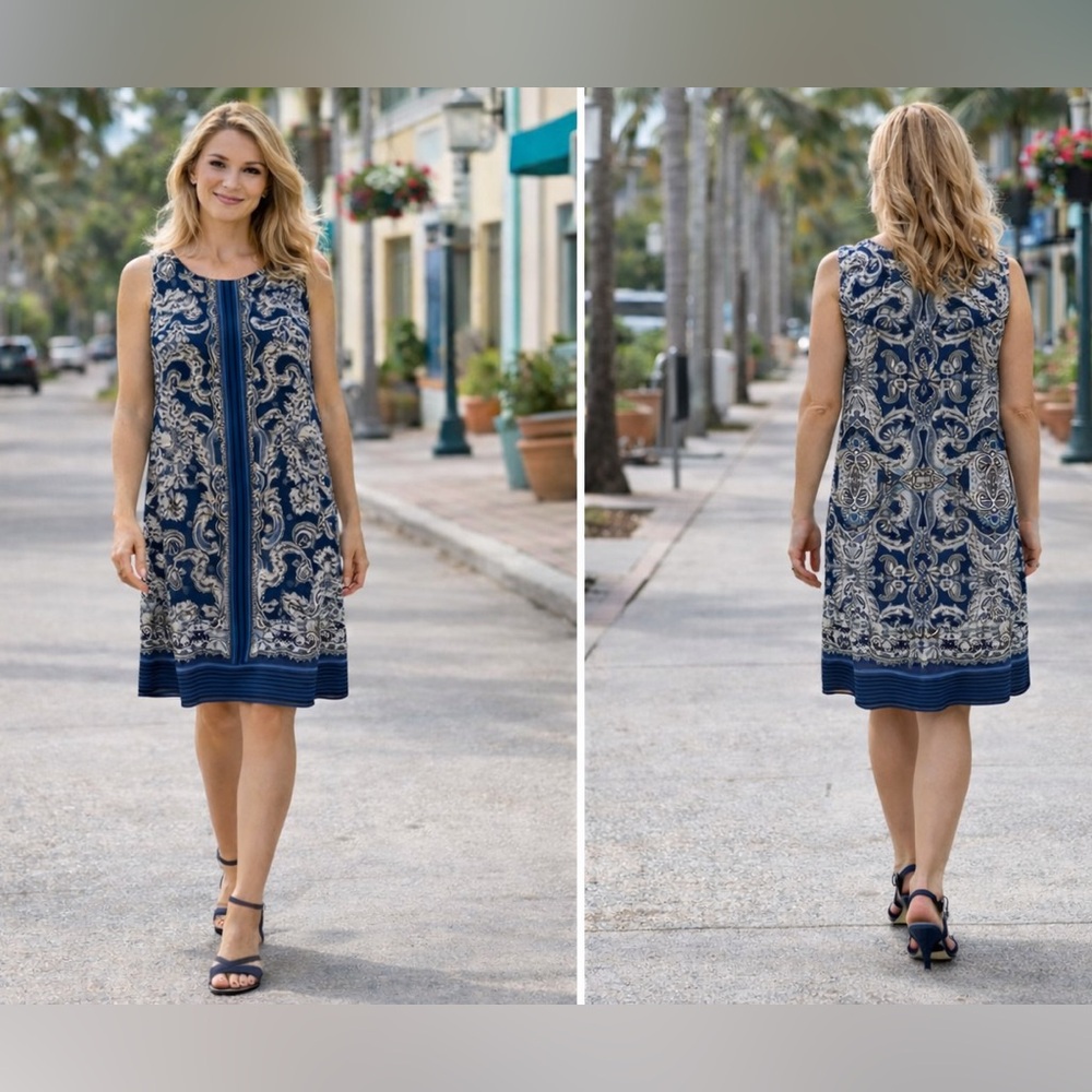 Max Studio sz MD like new slip on mid length loose sleeveless summer dress - Picture 1 of 8